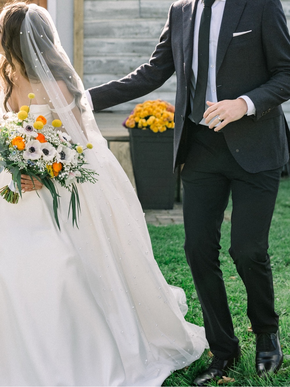 Scattered Pearl cathedral length bridal veil